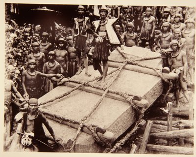 Nias People Transporting a Megalith, c.1920 by Italian Photographer